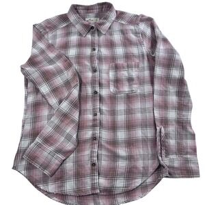 Hollister Plaid Flannel Button Up Shirt‎ Women's Size Small Tan/Light Brown